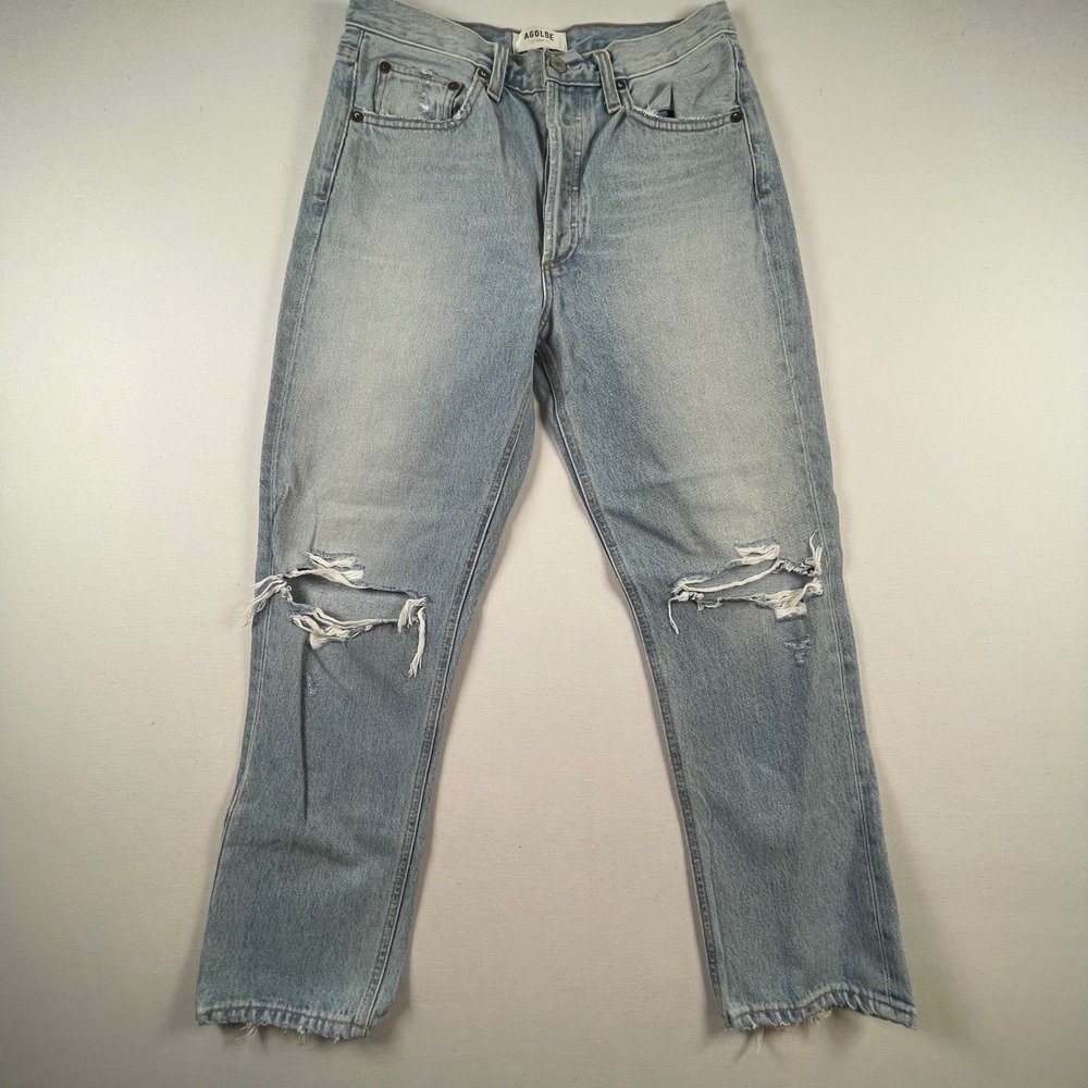 AGOLDE Riley High Rise Straight Crop Jeans Light‎ Wash Distressed Size 27